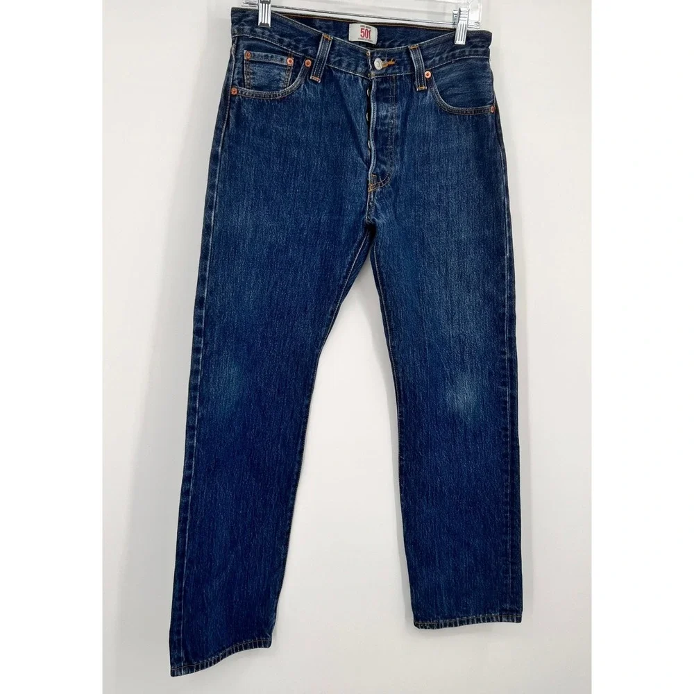 Levis 501 Original Straight Leg Button Fly Dark Wash Denim Jeans Mens W30 L30